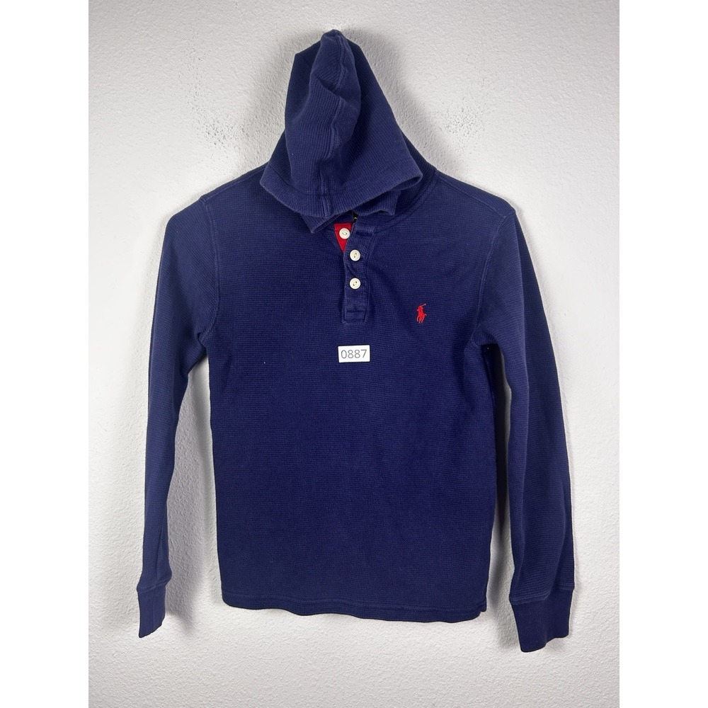 Polo Ralph Lauren Boys, Henley, Thermal Hoodie Sweater Navy 10/12